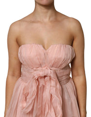 Women's Pink Silk Chiffon A-Line Pleated Midi Dress