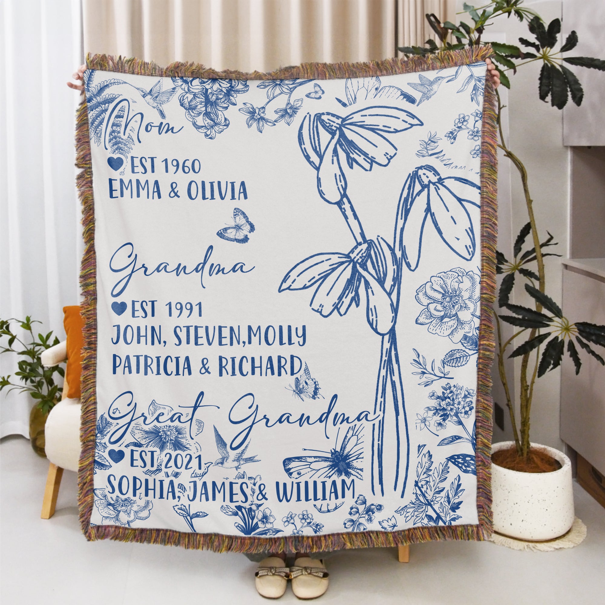 Personalizada Nacimiento Flor Borla Suave manta con el título Nombre y Fecha Decoración del Hogar Cumpleaños Regalo para Mamá Abuela Familia