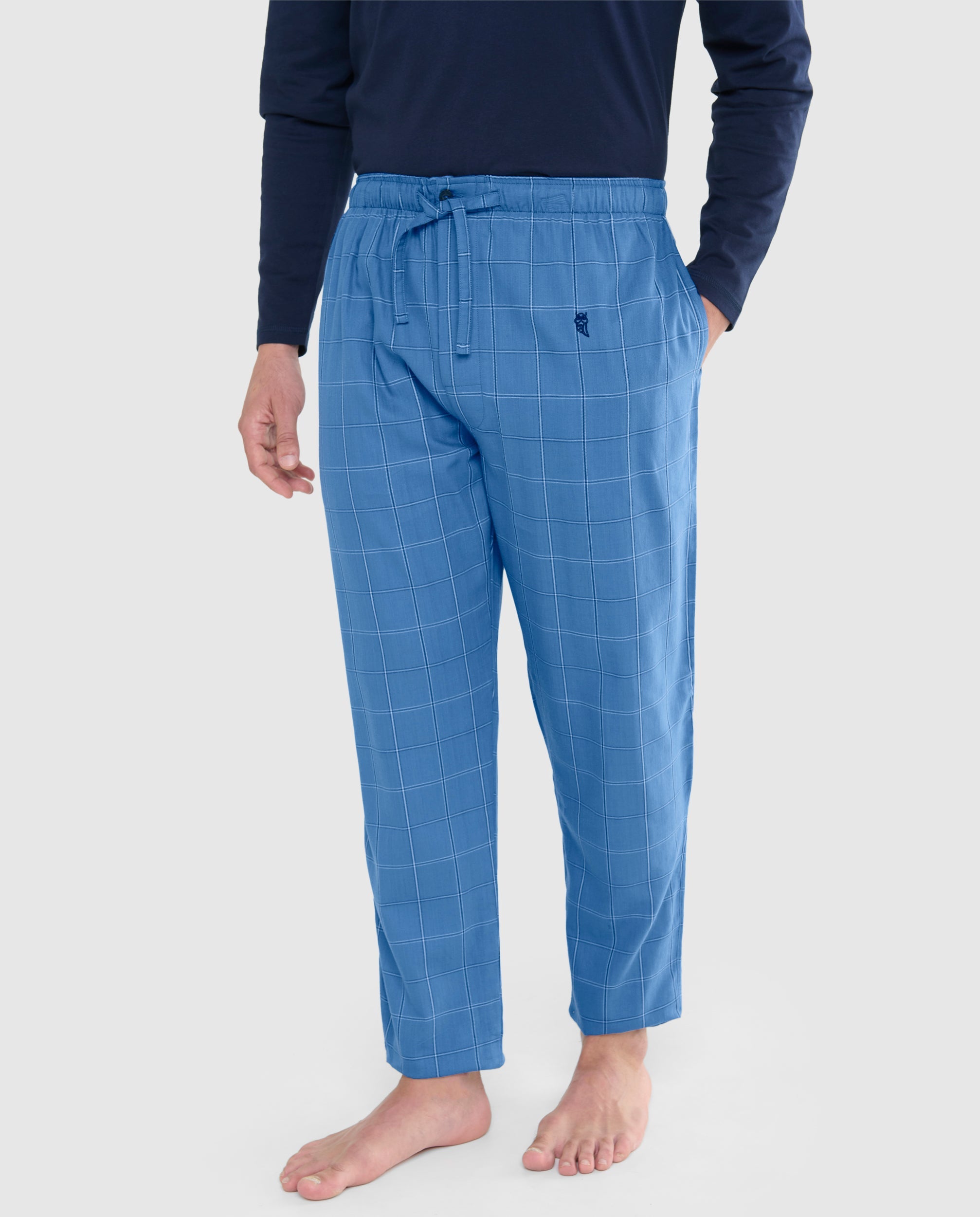 Pantalón Pijama Hombre Largo Algodón Popelín Cuadros - Azul 8918_38