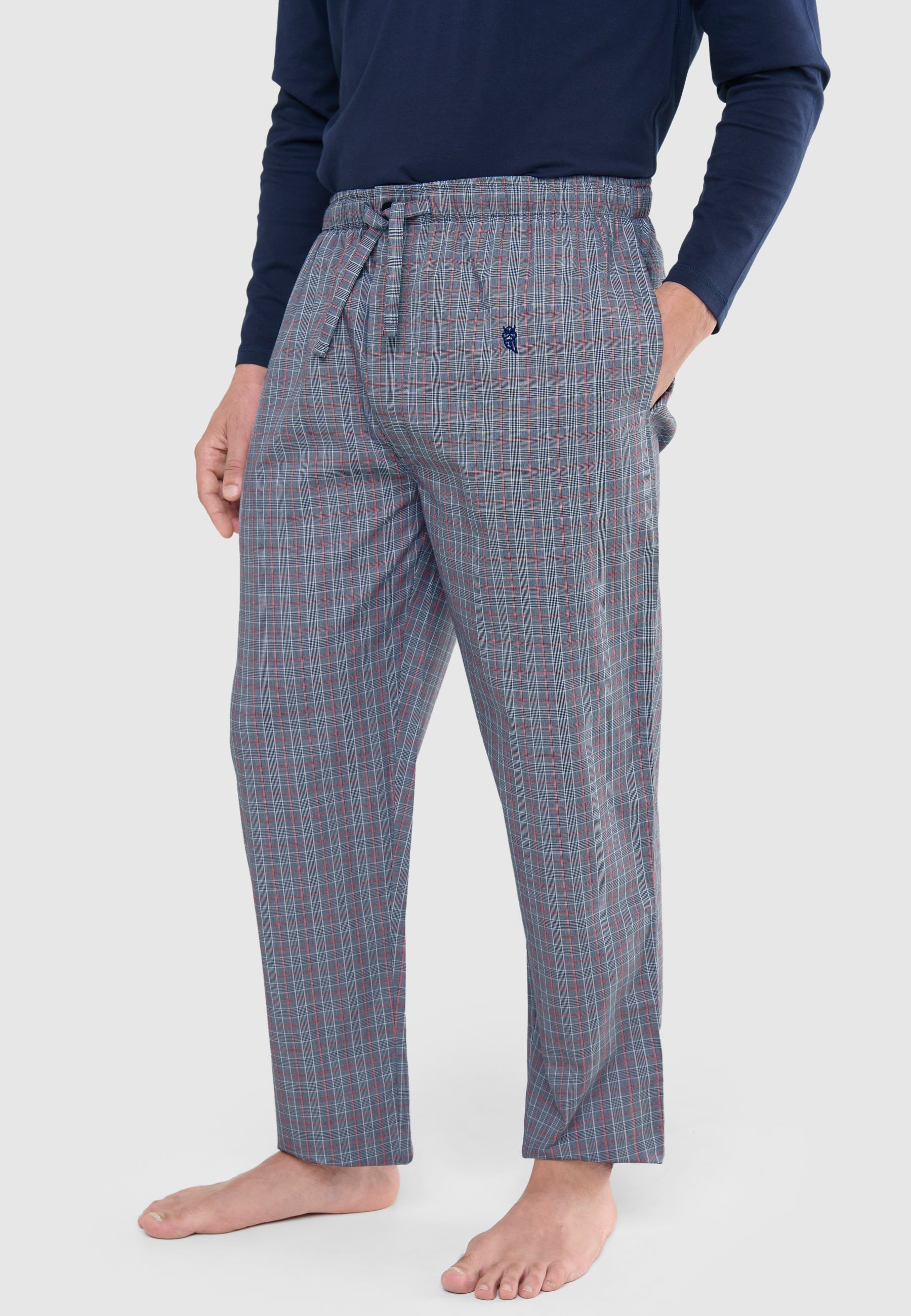 Pantalón Pijama Hombre Largo Algodón Popelín Cuadros - Gris 8919_22