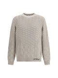 Off-White Intarsia Knit Crew Neck Sweater — Gray