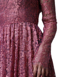 Women's Pink Floral Lace Long Sleeve Midi Dress
