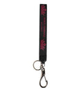Men's Black Burgundy Nylon Dg Logo Crown Holder Keychain Keyring Polyester Brass Leather Accessory