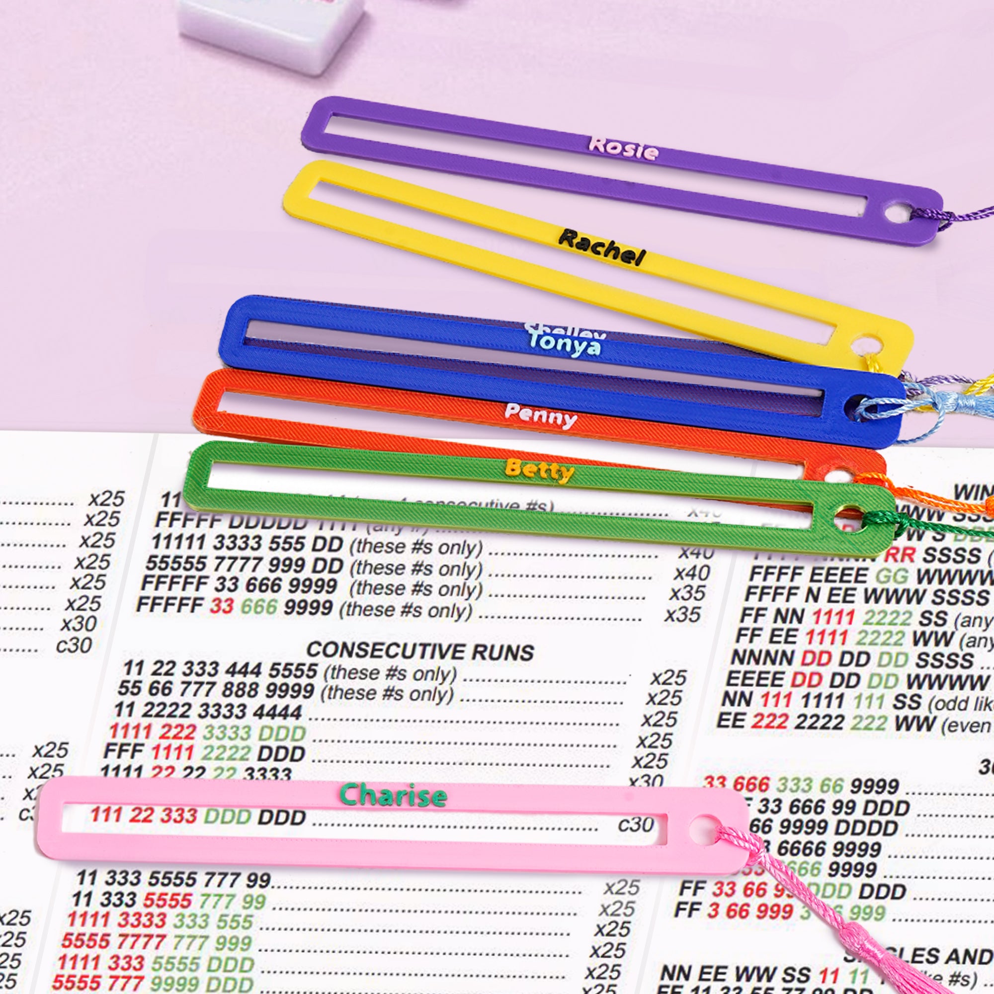 Lector de Línea Mahjong Personalizado Multicolor Impreso en 3D con Nombre y Borlas Regalo de Noche de Juegos Mahjong Club para los Amantes del Mahjong