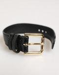 Men's Black Embossed Leather Gold Buckle Belt Strap Bracelet