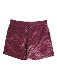 Men's Burgundy Polyester Logo Embossed Crest Swimwear Clothing