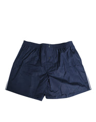 Men's Navy Blue Cotton Elastic Waistband Button Swimwear Clothing