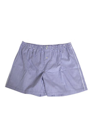 Men's Blue White Cotton Striped Button Fly Shorts Swimwear And