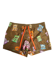 Brown Multicolor Teddy Bear Men Shorts Swimwear Polyester