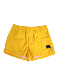 Men's Yellow Nylon Logo Plaque Boxer Shorts Swimwear Polyamide