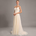 Bridal Wedding Dress Ivory-Cream Sleeveless Long V-Neck A-line Lace