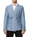 Light Blue Linen Double Breasted Men Jacket Blazer Nylon Clothing