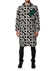 Black White Logo Print Hooded Coat Men Jacket And Polyester Clothing