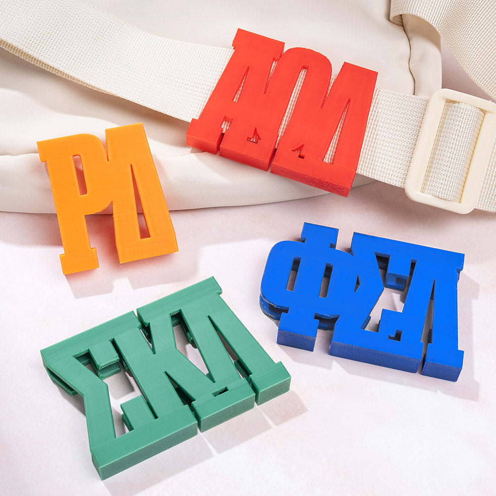 Personalizado Multicolor 3D Impreso Hermandad Griego Letra Cinturón y Bolsa PLA Encanto Bid Day Hermandad Cumpleaños Regalo para Hermanas Amigos