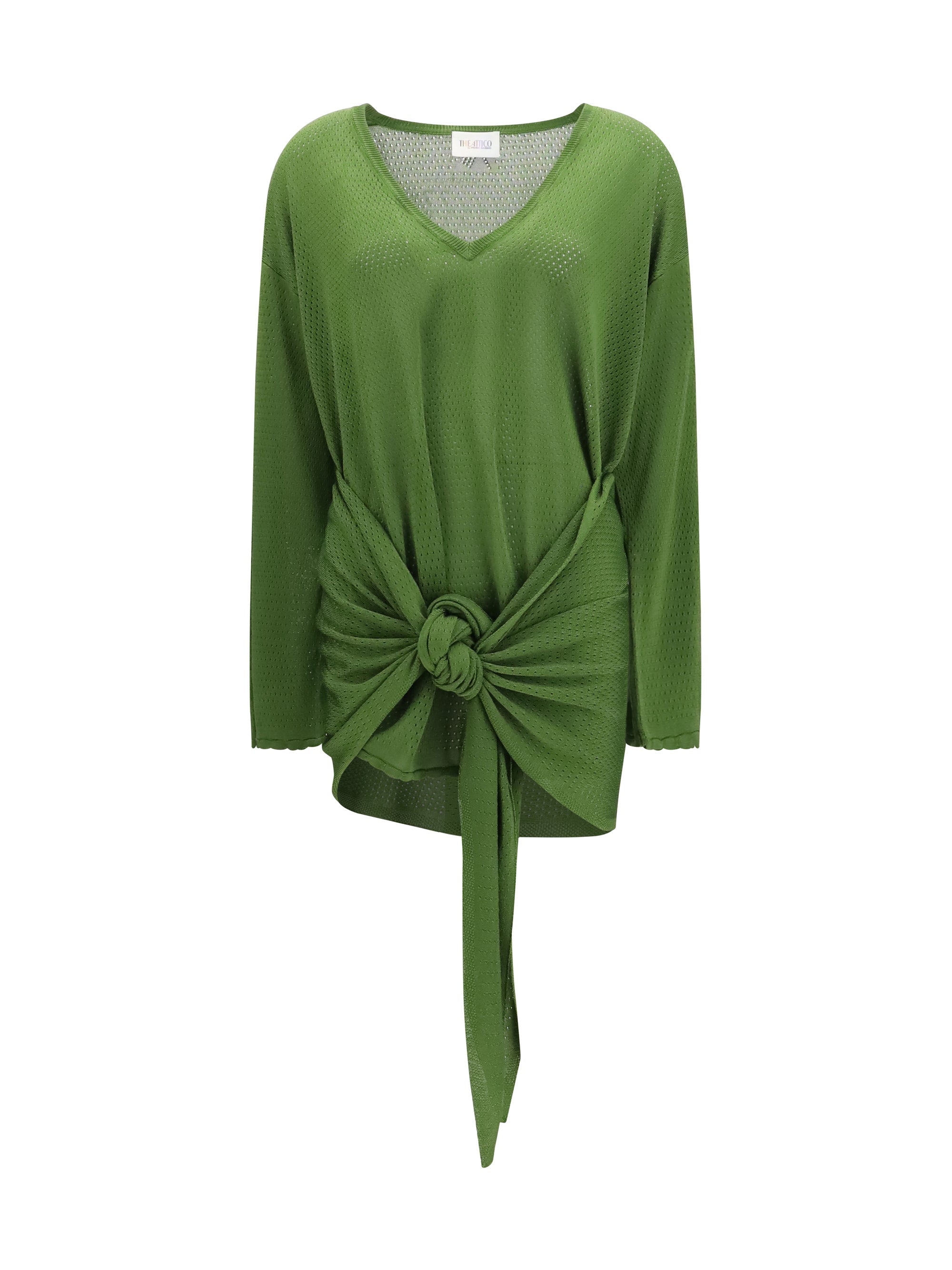 The Attico Perforated Viscose Mini Dress — Green