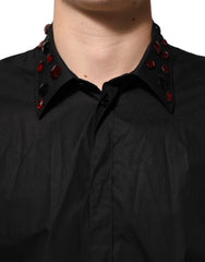 Black Cotton Embellished Collar Mens Shirt