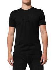 Black Cotton Velvet Logo Print Men T-Shirt