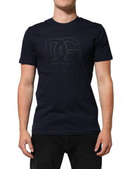 Dark Blue Cotton Dg Logo Print Mens Top T-Shirt