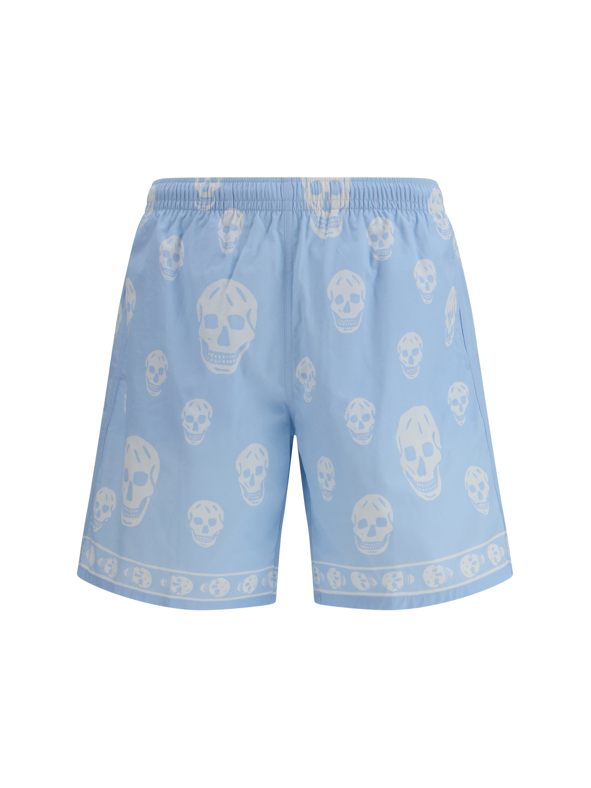 Alexander McQueen Skull-Print Swim Shorts — Blue