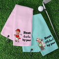 Toalla deportiva absorbente con nombre y pinza para colgar Regalo de cumpleaños para amantes del golf con cara de jugador de golf de dibujos animados personalizada