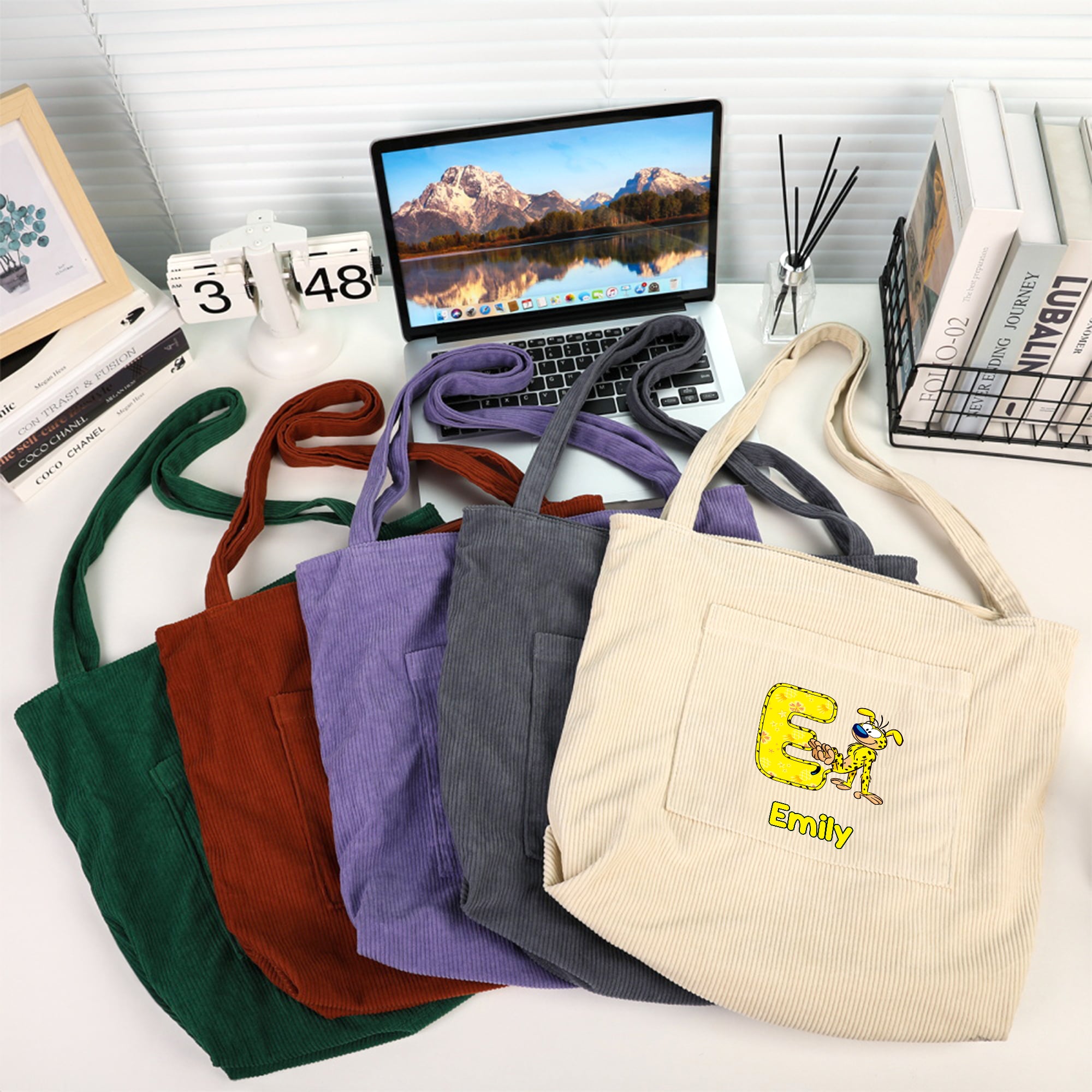 Marsupilami Personalizado Leopardo Amarillo Bolsa de Pana con Nombre Regalo de Cumpleaños para Amigos Niños | Callie × Marsupilami
