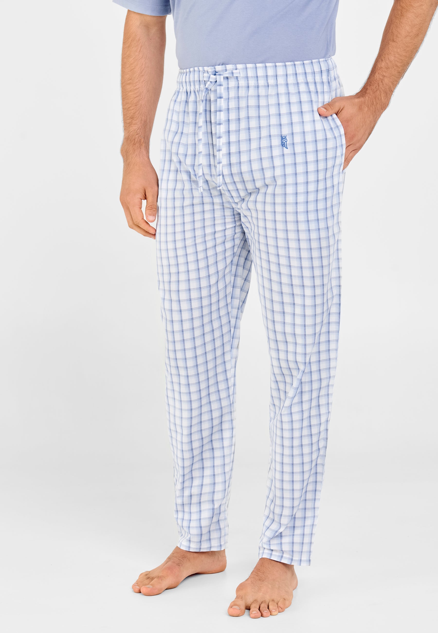 Pantalón Pijama Hombre Largo Popelín Cuadros - Azul 8981_30