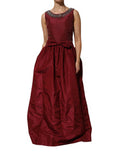 Women's Beaded Silk Evening Gown Red Glass Polyester
