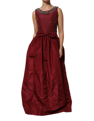 Women's Beaded Silk Evening Gown Red Glass Polyester