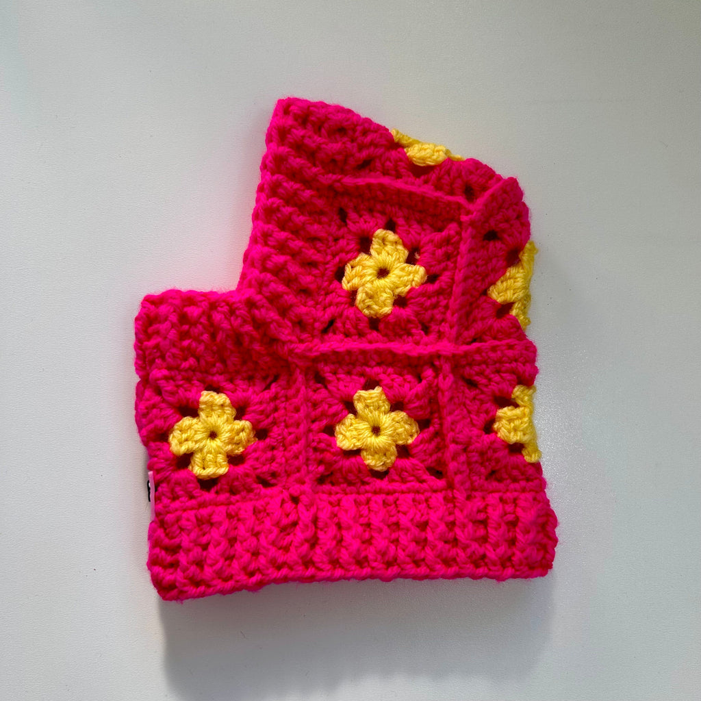 Handmade Crochet Dog Balaclava Hat - Hot Pink