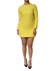 Women's Yellow Viscose Acetate Mini Long Sleeve Dress