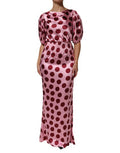 Women's Polka Dot Silk Satin Maxi Dress Pink Elastane