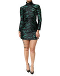 Women's Black Green Metallic Jacquard Mini Long Dress Polyester