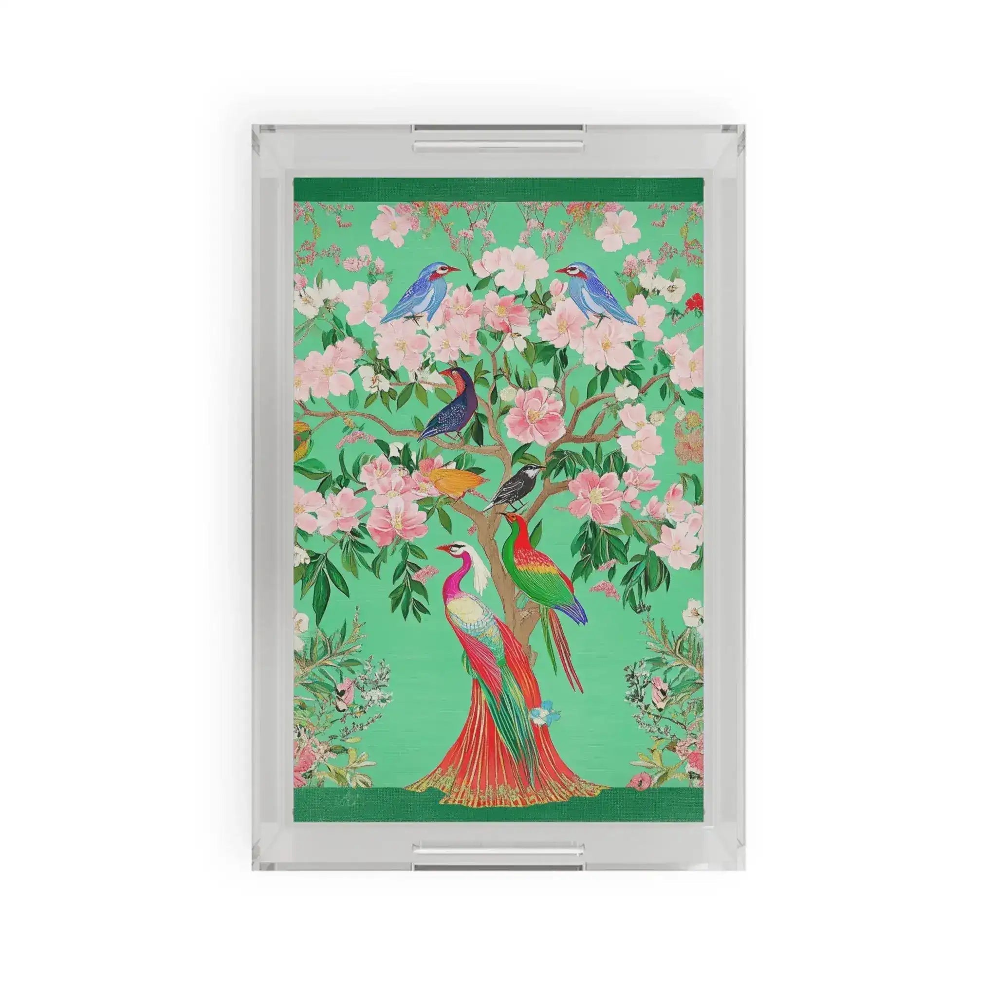 Vibrant Floral and Bird Paradise Serving Tray