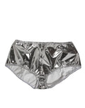 Silver Metallic High Waist Bikini Bottom Women Underwear Polyester Clothing