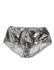 Silver Metallic High Waist Bikini Bottom Women Underwear Polyester Clothing