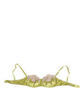 Women's Lime Green Silk Satin Lace Padded Balconnet Underwear Elastane Clothing