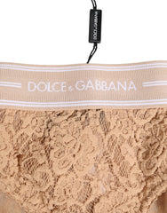 Women's Beige Lace Brasiliano Briefs Logo Waistband Underwear Polyamide Clothing
