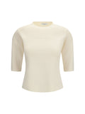 Max Mara Pure Embroidered Logo Viscose Blend T-Shirt — Beige