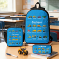 Mochila infantil personalizada multicolor Vehículo de construcción Estuche portalápices Bolsa de almuerzo con nombre Regalo de cumpleaños de vuelta al cole para niños Niñas
