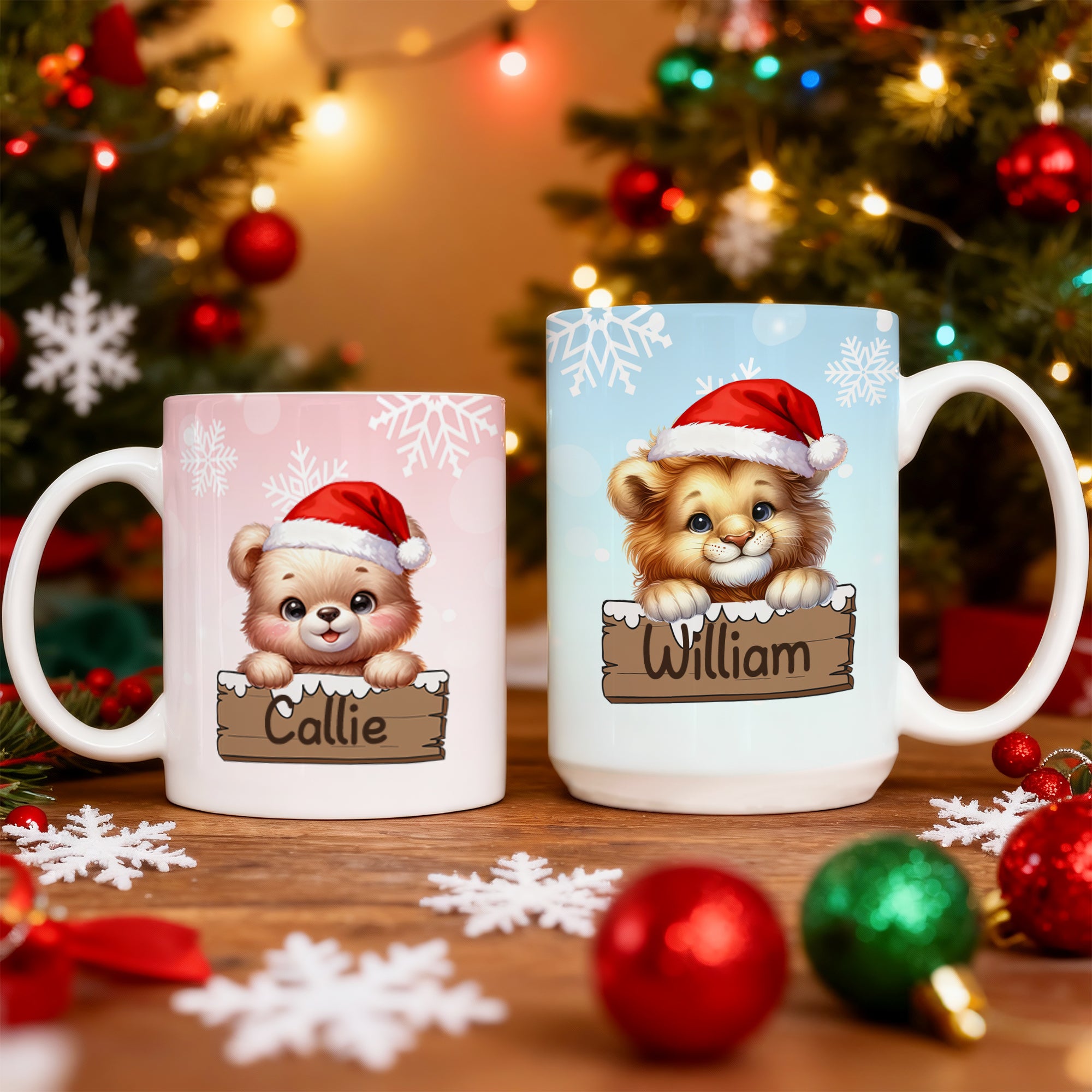 Personalizada Cute Cartoon Christmas Hat Animal 11 oz 15 oz Taza de Cerámica con Nombre Uso Diario Regalo de Navidad para Niños Niñas