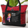 Personalizada Cartoon Boss Lady Impermeable Grande Bolsa Tote con Nombre y Bolsillos de Malla Accesorios de Viaje Cumpleaños Aniversario Regalo para Mujeres Trabajadores