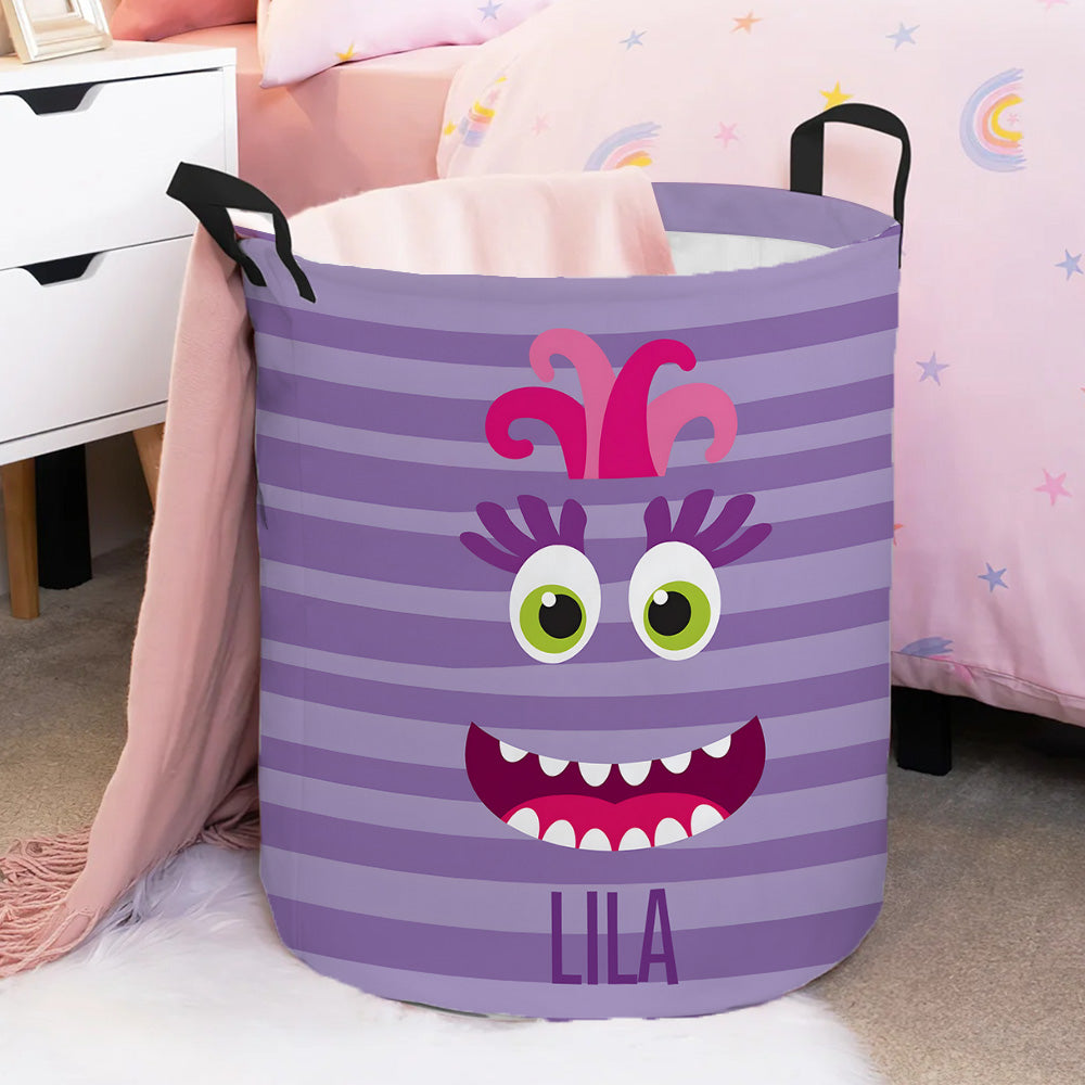 Cesto de ropa sucia plegable personalizado con nombre y asa Organizador de habitaciones Divertido monstruito Regalo de cumpleaños infantil para niños Niñas