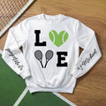 Sudadera con capucha personalizada multicolor Love Tennis Design con nombre Game Day Birthday Gift for Tennis Players Lovers