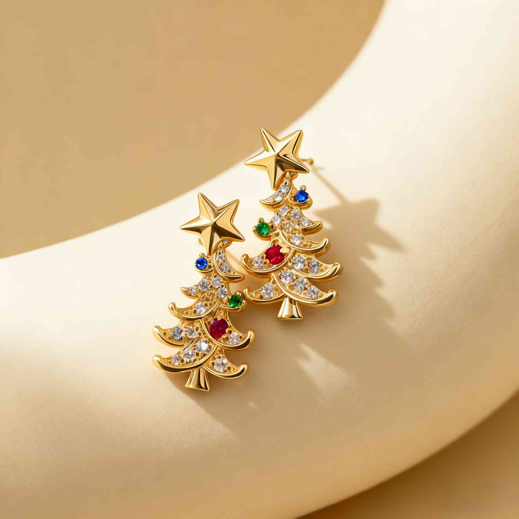 Personalizada Piedra de Nacimiento Árbol de Navidad Estrella Stud Pendientes Dainty Joyería Aniversario Regalo de Navidad para las mujeres