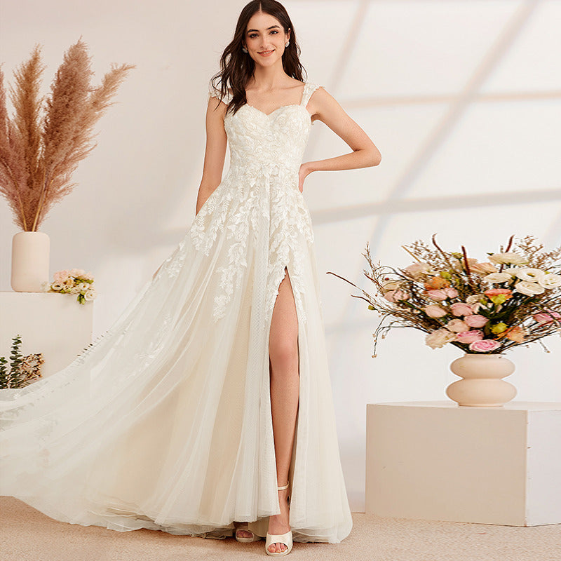 Bridal Wedding Dress Yellow Sleeveless Long Off the Shoulder A-line