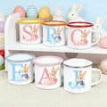 Personalizado lindo conejo de Pascua Inicial 12 oz borde de color taza de esmalte con el nombre de Pascua Cumpleaños Regalo para Niños Niñas
