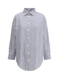 Deperlu Striped Cotton Oversized Shirt — Blue