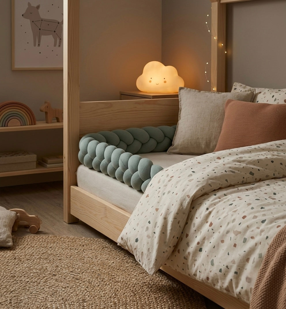 Braided Cot Bumper 210cm MOSS Muslin