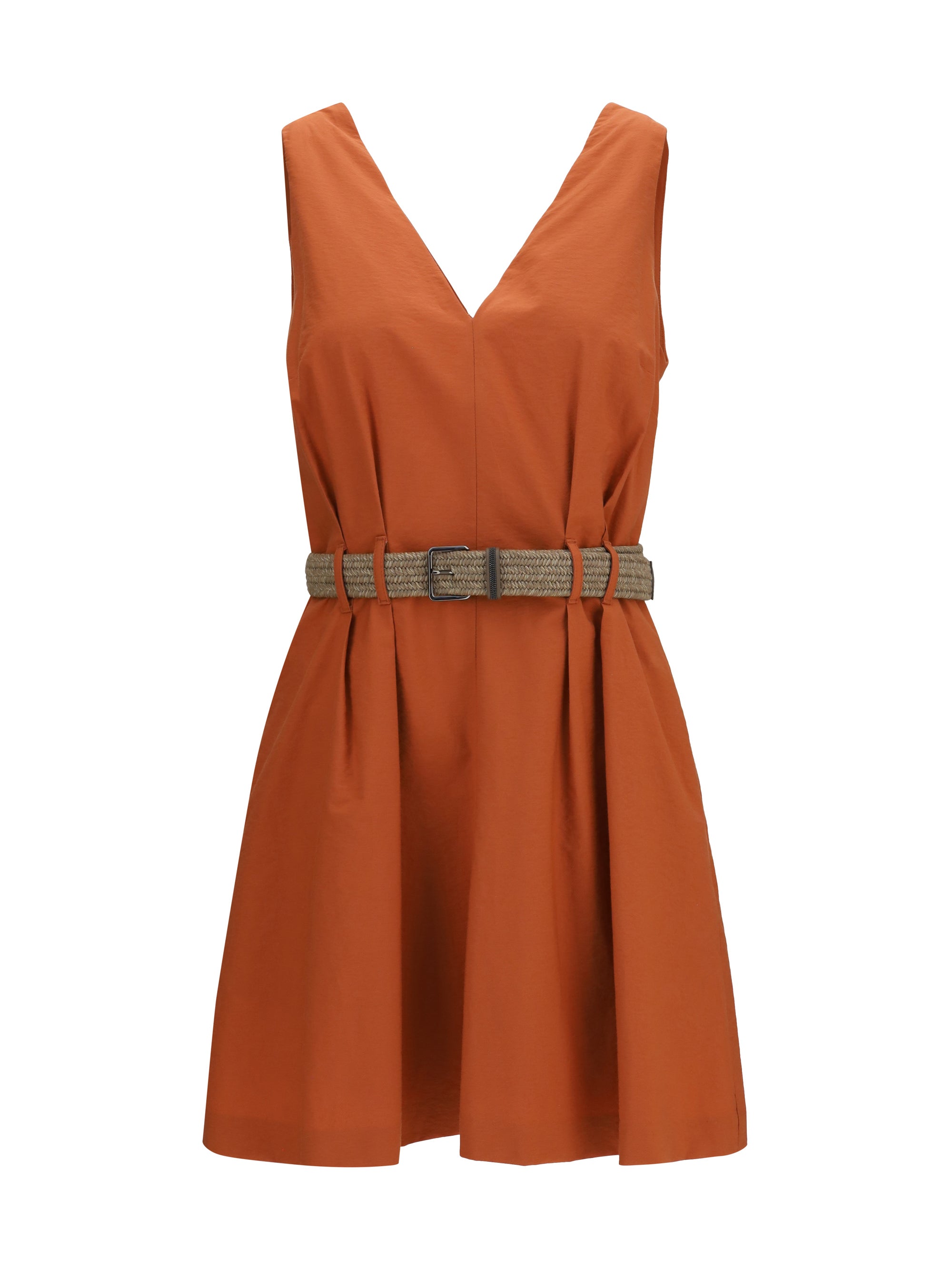Brunello Cucinelli Pleated A-Line Dress — Orange