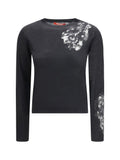 Max Mara Studio Lace-Trimmed Wool Sweater — Black